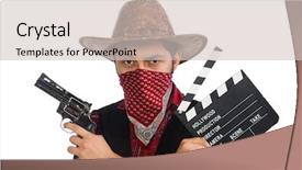  Presentation with cowboy - Slides with film director - young cowboy isolated on white background and a  colored foreground