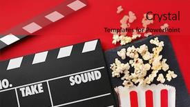  Presentation with popcorn movie - Presentation theme with film festival - movie clapper and paper bag background and a red colored foreground