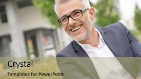  Presentation with public partnership - Audience pleasing presentation design consisting of film festival - portrait of cheerful businessman sitting backdrop and a  colored foreground