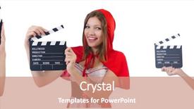  Presentation with movie - Theme featuring film festival - young woman waiter with movie background and a coral colored foreground