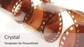  Presentation with film strip - Cool new presentation with film isolated over white background backdrop and a soft green colored foreground