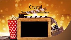  Presentation with video production - Presentation design with film-making shiny abstract background and a gold colored foreground