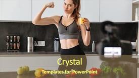  Presentation with healthy food - Audience pleasing presentation theme consisting of film marketing - cheerful healthy young girl recording backdrop and a  colored foreground