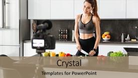  Presentation with blog - Presentation having film marketing - cheerful healthy young girl recording background and a  colored foreground