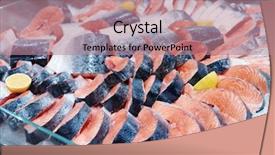  Presentation with steaks - Beautiful slide deck featuring film marketing - salmon steaks and fillet backdrop and a coral colored foreground