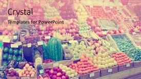  Presentation with farm - Colorful PPT theme enhanced with film marketing - shelf with fruits backdrop and a coral colored foreground