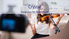  Presentation with violin sympfonic studio - Cool new PPT layouts with film music - female beautiful blogger playing violin backdrop and a lemonade colored foreground