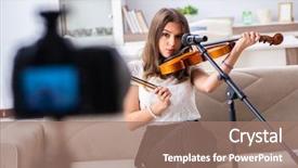  Presentation with piano and violin - Presentation design consisting of film music - female beautiful blogger playing violin background and a coral colored foreground