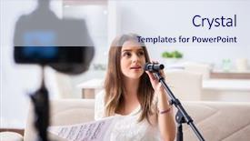  Presentation with film music - Presentation theme enhanced with film music - female beautiful blogger singing background and a sky blue colored foreground