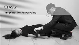  Presentation with film noir - Slide set featuring film noir - crime scene imitation detective investigating background and a light gray colored foreground