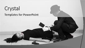  Presentation with film noir - Slides consisting of film noir - detective investigating the crime scene background and a white colored foreground