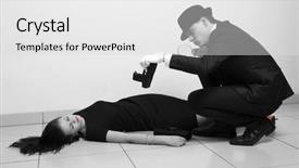  Presentation with film noir - Presentation theme consisting of film noir - detective investigating the crime scene background and a light gray colored foreground