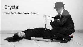  Presentation with crime scene - Cool new slide set with film noir - detective investigating the crime scene backdrop and a white colored foreground