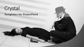  Presentation with film noir - PPT layouts with film noir - detective investigating the crime scene background and a white colored foreground