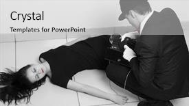  Presentation with film noir - Presentation theme enhanced with film noir - detective investigating the crime scene background and a light gray colored foreground