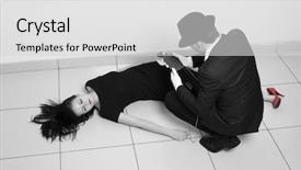  Presentation with film noir - Theme having film noir - detective investigating the crime scene background and a light gray colored foreground