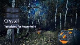 Presentation with film noir - Beautiful PPT theme featuring film noir - halloweenv forest pumpkins and pillar backdrop and a navy blue colored foreground