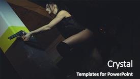  Presentation with film noir - Beautiful presentation theme featuring film noir - military brunette girl with gun backdrop and a black colored foreground