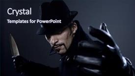  Presentation with film noir - Amazing PPT layouts having film noir - scary man with a knife backdrop and a wine colored foreground