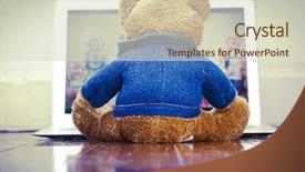  Presentation with sitting teddy bear isolated - Audience pleasing presentation consisting of film on a laptop computer backdrop and a  colored foreground