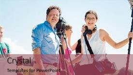  Presentation with video production - Audience pleasing PPT layouts consisting of film or video crew backdrop and a violet colored foreground