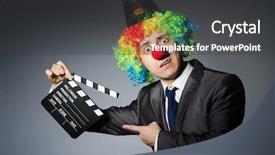  Presentation with film - Cool new slide set with film producer - clown with the movie board backdrop and a dark gray colored foreground