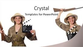  Presentation with safari - Audience pleasing theme consisting of film producer funny - woman wearing safari hat backdrop and a cream colored foreground