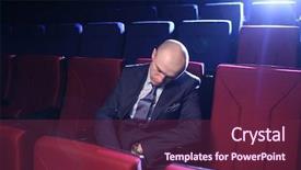  Presentation with movie theater - Presentation featuring film projector - bald man sleeping in empty background and a  colored foreground