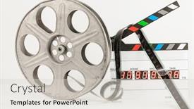  Presentation with film reel - Beautiful PPT theme featuring film-reel-and-camera-clapper backdrop and a lemonade colored foreground