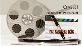  Presentation with camera film - Slides with film-reel-and-camera-clapper background and a mint green colored foreground