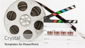  Presentation with camera film - PPT theme having film-reel-and-camera-clapper background and a white colored foreground