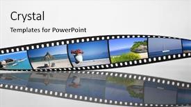  Presentation with film reel - Amazing slide deck having film reel border - filmstrip with vacation photos backdrop and a  colored foreground