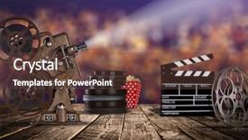  Presentation with old cinema projector - Audience pleasing presentation theme consisting of film reels clapperboard and projector backdrop and a tawny brown colored foreground