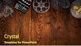  Presentation with film reels - Beautiful presentation design featuring film reels clapperboard and projector backdrop and a tawny brown colored foreground
