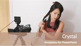  Presentation with weight loss woman showing - PPT layouts with film review - woman showing hair curler background and a coral colored foreground