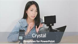  Presentation with camera film - Theme featuring film review - woman talking in front background and a  colored foreground