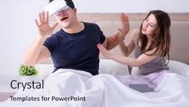  Presentation with virtual reality - Colorful presentation theme enhanced with film sex - wife and husband with virtual backdrop and a  colored foreground