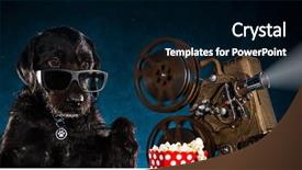  Presentation with film strip projector - Cool new slide deck with film strip pictures - black funny dog with old backdrop and a black colored foreground