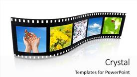  Presentation with film strip - Beautiful theme featuring film strip pictures - colors of nature backdrop and a white colored foreground