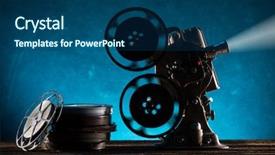  Presentation with film strip - Beautiful PPT layouts featuring film strip pictures - old style movie projector still-life backdrop and a ocean colored foreground