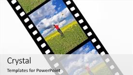  Presentation with film strip - PPT theme featuring film strip with snap shots of a young girl in a rapeseed field background and a white colored foreground