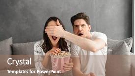  Presentation with scary movie - Cool new slides with hand while watching scary movie backdrop and a coral colored foreground