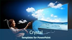  Presentation with cinema - Slide set with home cinema - image of young woman background and a ocean colored foreground