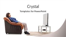  Presentation with horror movie - Amazing PPT theme having scared man watching a horror backdrop and a white colored foreground