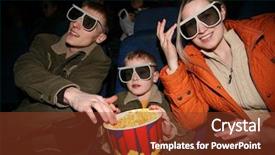  Presentation with popcorn - Slide deck having movie music - family in stereo cinema focus background and a tawny brown colored foreground