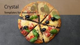  Presentation with pizza - Colorful PPT theme enhanced with filoso - sliced delicious pizza on gray backdrop and a coral colored foreground