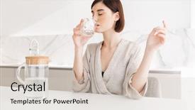  Presentation with drinking glass - Colorful PPT theme enhanced with filter - photo of healthy brunette woman backdrop and a soft green colored foreground