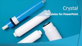  Presentation with reverse osmosis - Presentation design with filter-cartridges-for-water background and a teal colored foreground