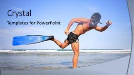  Presentation with teamwork fun - Presentation theme having fin ring - funny young man ready background and a light blue colored foreground