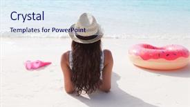  Presentation with water sports - Beautiful PPT layouts featuring fin ring - white sandy tropical beach summer backdrop and a sky blue colored foreground